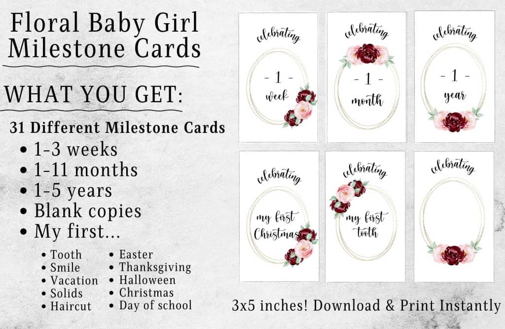 printable baby girl milestone cards