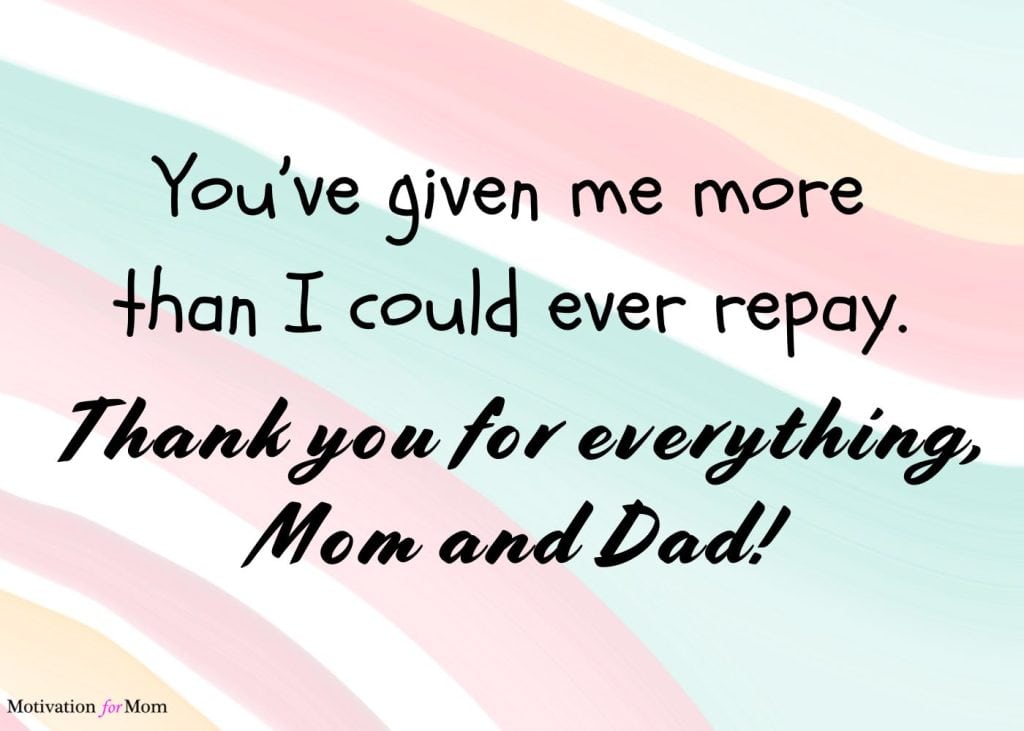 thank you mom and dad quotes, thank you cards for mom and dad