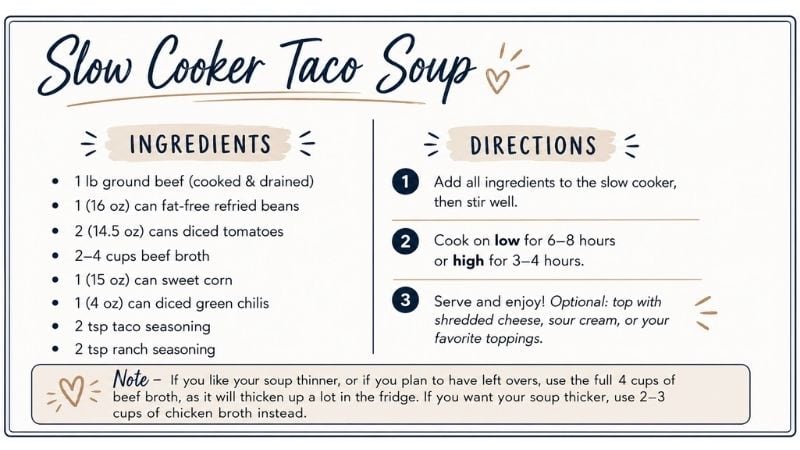 slow cooker taco soup, taco soup recipe, crockpot recipes